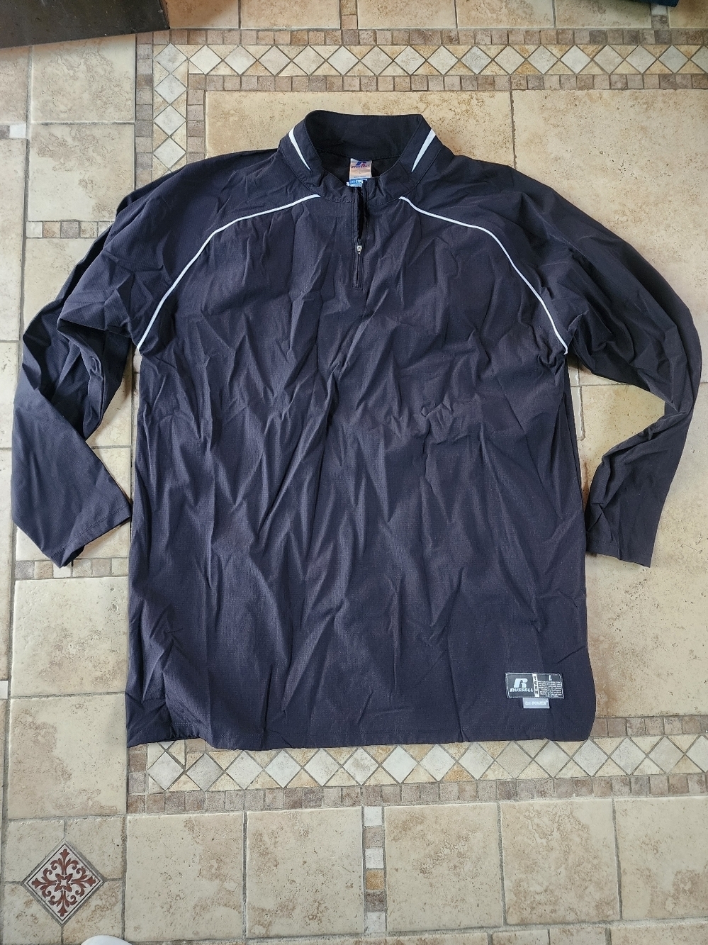 Russell Athletic Black Long-Sleeve Quarter Zip Performance Pullover Windbreaker